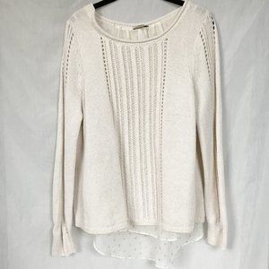 Lucky Brand Cream Knit Sweater With Chiffon Detail